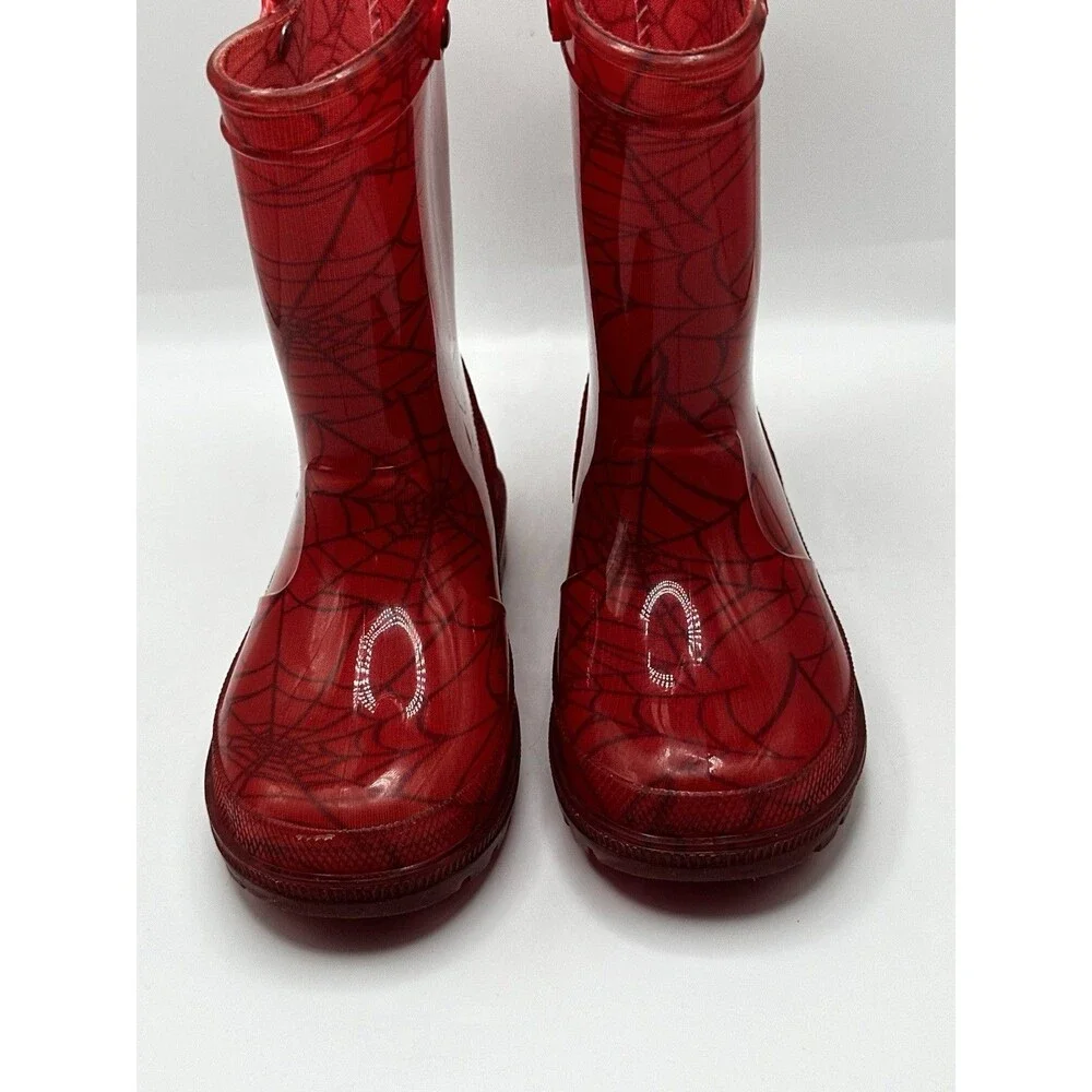 Spider-Man Toddler Size 8 Red Rain Boots Marvel Spiderman Handles Unisex Lot